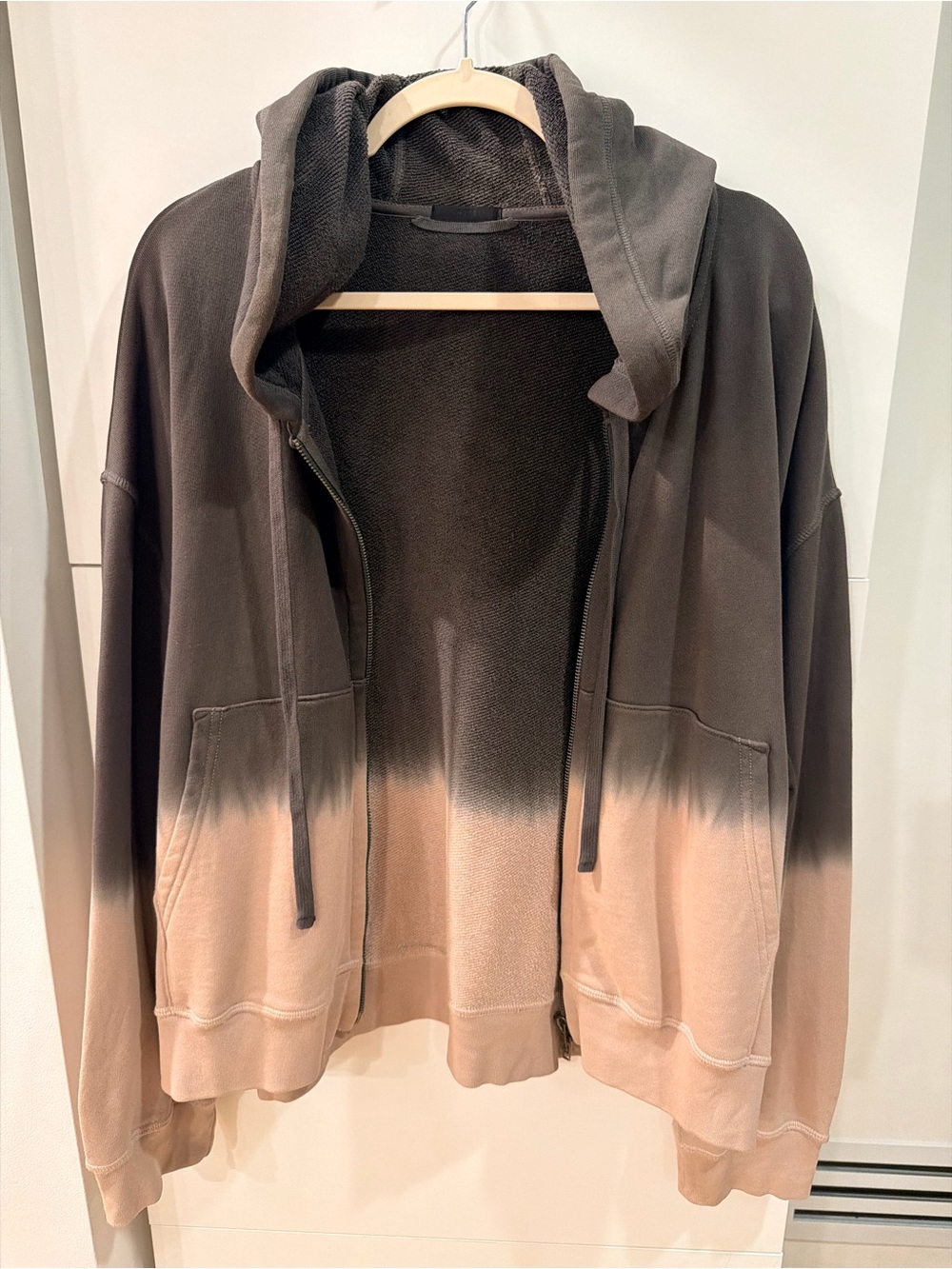ATM Anthony Thomas Melillo Ombre Dip Dye Zip Up Hoodie Brown Blush XL
